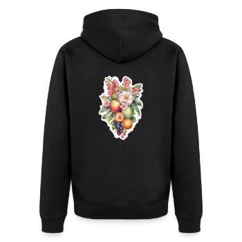 Blumen und Obst - Unisex Premium Bio Zip Hoodie - Schwarz - Hinten - Nico (187cm)