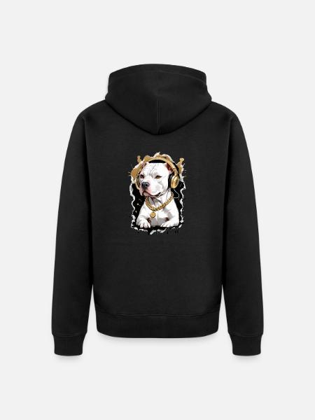 Hund Bulldogge mit Kopfhörer - Unisex Premium Bio Zip Hoodie - Schwarz