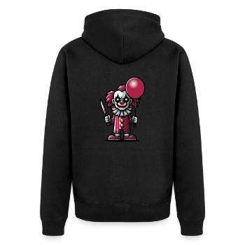 Creepy Cartoon Clown with a Knife and a Balloon - Unisex Premium Organic Zip Hoodie - black - Back - Nico (187cm)