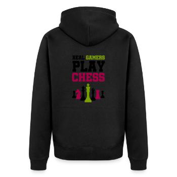 schachfiguren chess - Unisex Premium Bio Zip Hoodie - Schwarz - Hinten - Nico (187cm)