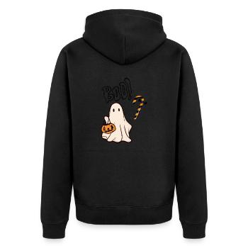 Booo Halloween - Unisex Premium Bio Zip Hoodie - Schwarz - Hinten - Nico (187cm)