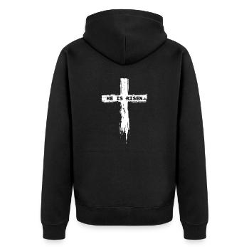He Is Risen Jesus Christ Christen Kreuz Religion - Unisex Premium Bio Zip Hoodie - Schwarz - Hinten - Nico (187cm)