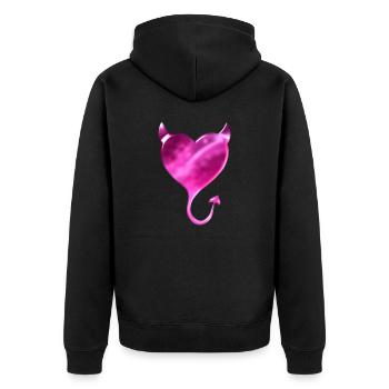 Pink Devil Heart - Unisex Premium Organic Zip Hoodie - black - Back - Nico (187cm)