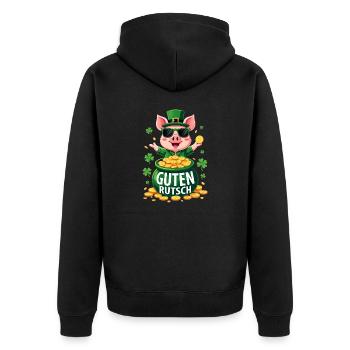 Guten Rutsch Silvester Neujahr Glücksschwein - Unisex Premium Bio Zip Hoodie - Schwarz - Hinten - Nico (187cm)