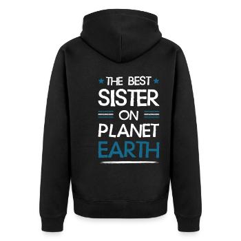 Beste Schwester Spruch - Unisex Premium Bio Zip Hoodie - Schwarz - Hinten - Nico (187cm)