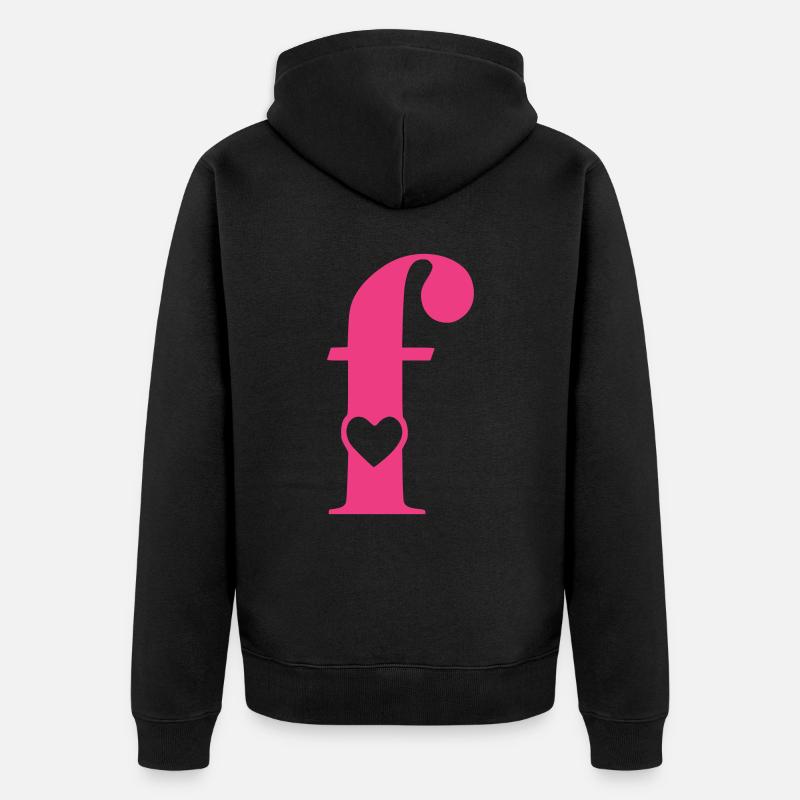 Buchstabe f Anfangsbuchstabe mit Herz - Unisex Premium Bio Zip Hoodie - Schwarz