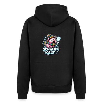 Schweinekalt - Unisex Premium Bio Zip Hoodie - Schwarz - Hinten - Nico (187cm)