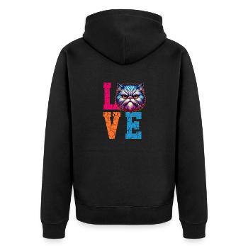 Grumpy love cat - Unisex Premium Bio Zip Hoodie - Schwarz - Hinten - Nico (187cm)
