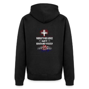 Schweiz-Kroatien - Unisex Premium Bio Zip Hoodie - Schwarz - Hinten - Nico (187cm)