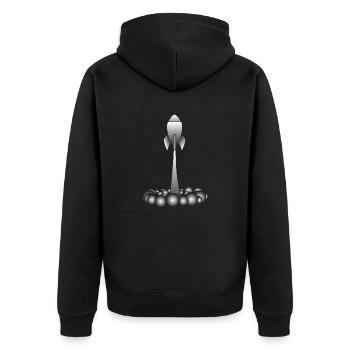 Rakete rocket - Unisex Premium Bio Zip Hoodie - Schwarz - Hinten - Nico (187cm)