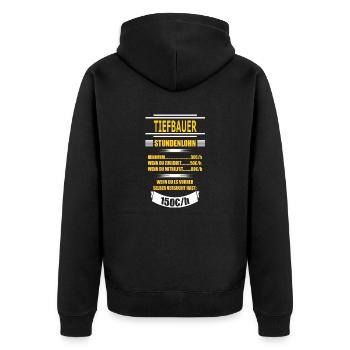 TIEFBAUER - Unisex Premium Bio Zip Hoodie - Schwarz - Hinten - Nico (187cm)