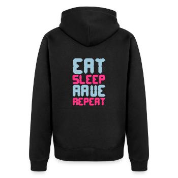Eat Sleep Rave Repeat - Unisex Premium Bio Zip Hoodie - Schwarz - Hinten - Nico (187cm)