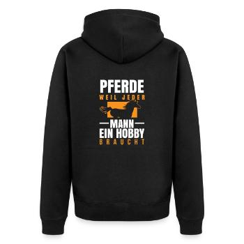 Pferd - Mann Hobby braucht - Unisex Premium Bio Zip Hoodie - Schwarz - Hinten - Nico (187cm)