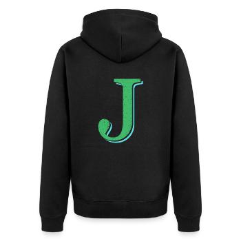 Lettre J verte géante prénom naissance - Veste à capuche bio Premium Unisexe - noir - Dos - Nico (187cm)