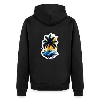 Palme im Meer - Unisex Premium Bio Zip Hoodie - Schwarz - Hinten - Nico (187cm)