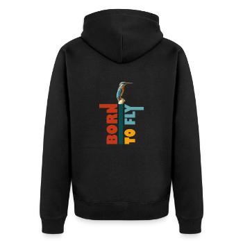 Born to fly, Kingfisher - Unisex Premium Organic Zip Hoodie - black - Back - Nico (187cm)