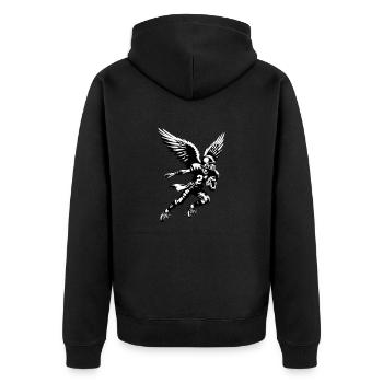 Engel spielt American Football ENFLAMED - Unisex Premium Bio Zip Hoodie - Schwarz - Hinten - Nico (187cm)
