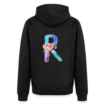 Lettre r watercolor - Veste à capuche bio Premium Unisexe - noir - Dos - Nico (187cm)