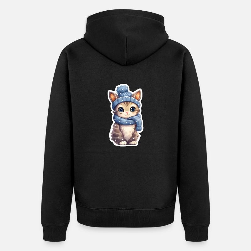 Chaton mignon dans la neige - Veste à capuche bio Premium Unisexe - noir