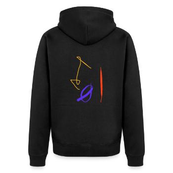 Südanerikanische Abstraktheit in gelb rot blau - Unisex Premium Bio Zip Hoodie - Schwarz - Hinten - Nico (187cm)