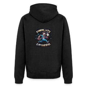 Courir en retard, c’est mon cardio - Veste à capuche bio Premium Unisexe - noir - Dos - Nico (187cm)