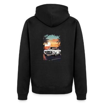 voiture vintage couché de soleil - Veste à capuche bio Premium Unisexe - noir - Dos - Nico (187cm)