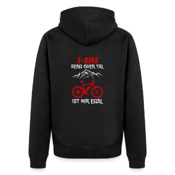 E-Bike Berg oder Tal ist mir Egal Geschenkidee - Unisex Premium Bio Zip Hoodie - Schwarz - Hinten - Nico (187cm)