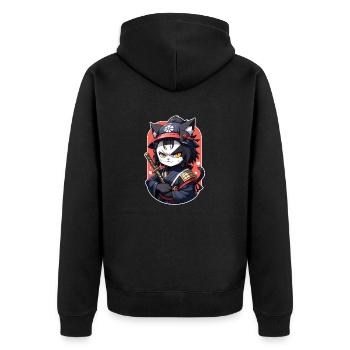 Ninja Katze - Samurai Kätzchen - Unisex Premium Bio Zip Hoodie - Schwarz - Hinten - Nico (187cm)