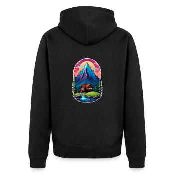Berg Natur Wandern Klettern See - Unisex Premium Bio Zip Hoodie - Schwarz - Hinten - Nico (187cm)
