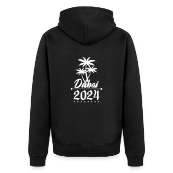 dubai 2024 palmen 1 - Unisex Premium Bio Zip Hoodie - Schwarz - Hinten - Nico (187cm)