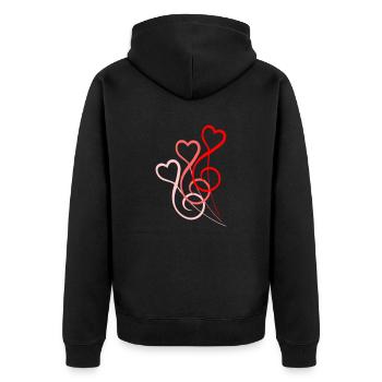 3 Music Liebe Notenschlüssel Noten Bass Herzen - Unisex Premium Bio Zip Hoodie - Schwarz - Hinten - Nico (187cm)