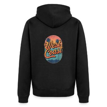West Coast - USA, Surfing & Travel - Unisex Premium Organic Zip Hoodie - black - Back - Nico (187cm)