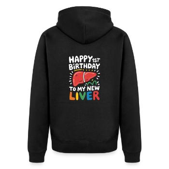 Gratitude for a new life - Unisex Premium Organic Zip Hoodie - black - Back - Nico (187cm)