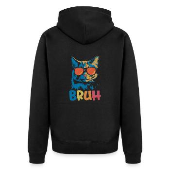 Bruh Cat - Unisex Premium Organic Zip Hoodie - black - Back - Nico (187cm)