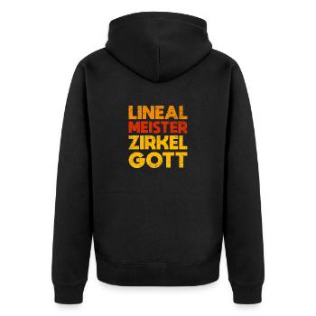 Lineal Meister, Zirkel Gott - Unisex Premium Bio Zip Hoodie - Schwarz - Hinten - Nico (187cm)