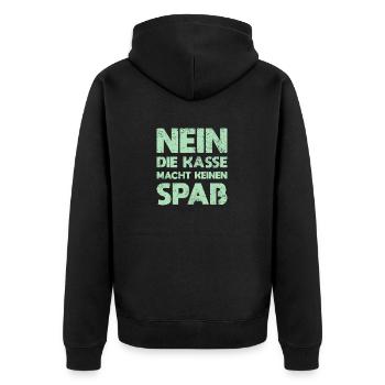 Nein, Die Kasse Macht Keinen Spaß - Unisex Premium Bio Zip Hoodie - Schwarz - Hinten - Nico (187cm)