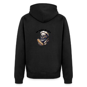 Skull mit Bäckermütze und Brot - Unisex Premium Bio Zip Hoodie - Schwarz - Hinten - Nico (187cm)