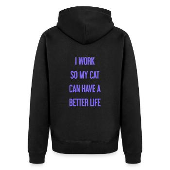 Für ein besseres Katzenleben arbeite ich! - Unisex Premium Bio Zip Hoodie - Schwarz - Hinten - Nico (187cm)