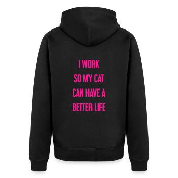 Für ein besseres Katzenleben arbeite ich! - Unisex Premium Bio Zip Hoodie - Schwarz - Hinten - Nico (187cm)