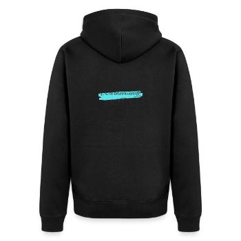 Warnemünde - Unisex Premium Bio Zip Hoodie - Schwarz - Hinten - Nico (187cm)