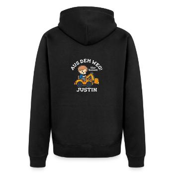 Justin Vorname Bagger - Unisex Premium Bio Zip Hoodie - Schwarz - Hinten - Nico (187cm)