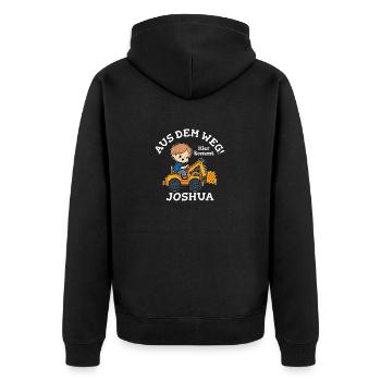 Joshua Vorname Bagger - Unisex Premium Bio Zip Hoodie - Schwarz - Hinten - Nico (187cm)