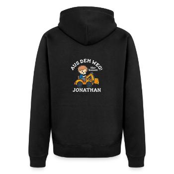 Jonathan Vorname Bagger - Unisex Premium Bio Zip Hoodie - Schwarz - Hinten - Nico (187cm)