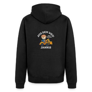 Jannis Vorname Bagger - Unisex Premium Bio Zip Hoodie - Schwarz - Hinten - Nico (187cm)