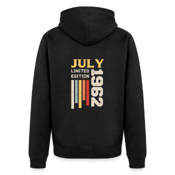 Juli 1962 - Juli 1962 Geburtstagsgeschenk - Unisex Premium Bio Zip Hoodie - Schwarz - Hinten - Nico (187cm)
