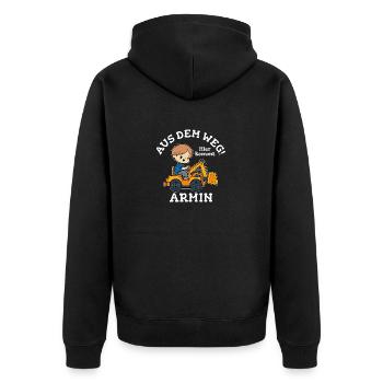 Armin Vorname Bagger - Unisex Premium Bio Zip Hoodie - Schwarz - Hinten - Nico (187cm)