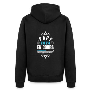 Papy En cours Veuillez patientez - Veste à capuche bio Premium Unisexe - noir - Dos - Nico (187cm)