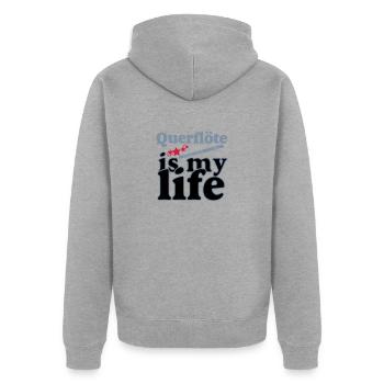 Spielmannszug , Querflöte is my life (25) - Unisex Premium Bio Zip Hoodie - Grau meliert - Hinten - Nico (187cm)