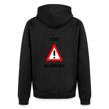 GERADE VERHEIRATET. Junggesellinnenabschied. HEILIGER VALENTIN. PAAR. LIEBE - Unisex Premium Bio Zip Hoodie - Schwarz - Hinten - Nico (187cm)