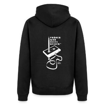 Kassette - Früher war alles besser - Unisex Premium Bio Zip Hoodie - Schwarz - Hinten - Nico (187cm)